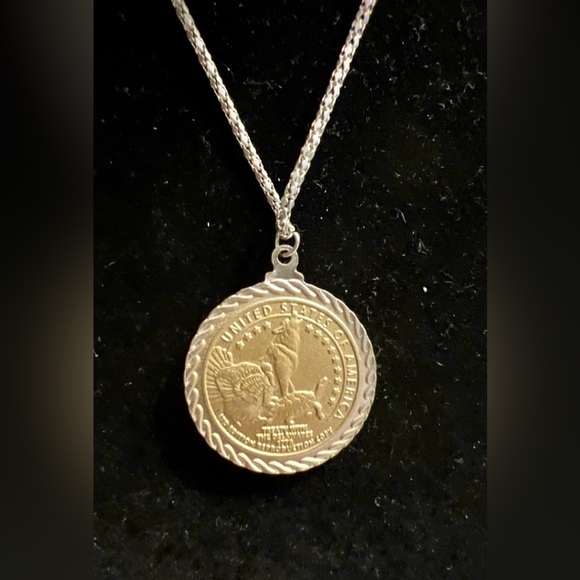 American Indian Relief council 2013 coin Pendant On Silver-Tone Chain - Picture 3 of 7